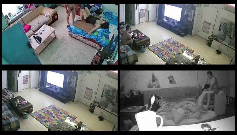 黑客破解家庭网络摄像头精选眼镜哥和媳妇在客厅自拍不是想发朋友圈吧？ �