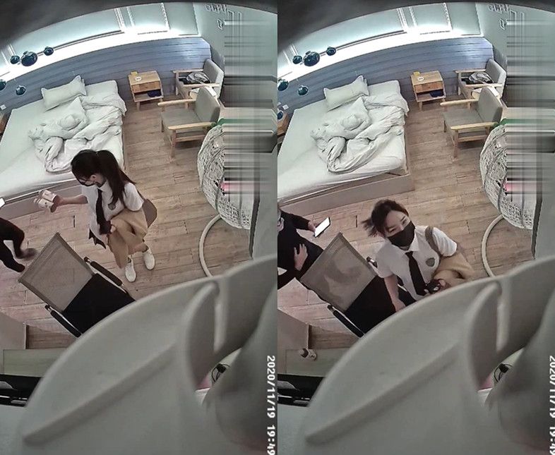 11/19精选 360蓝墙白床主题-远视角外约性感制服妹子�