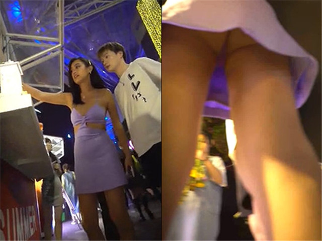 紫色白裙子大长腿小姐�
