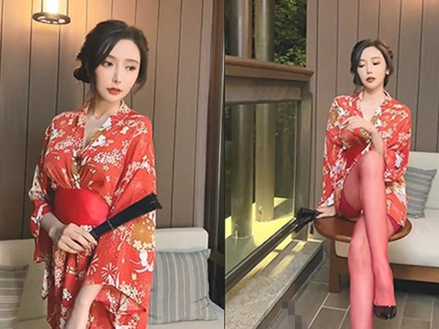 秀人超人气女神『王馨瑶』大红色和服�